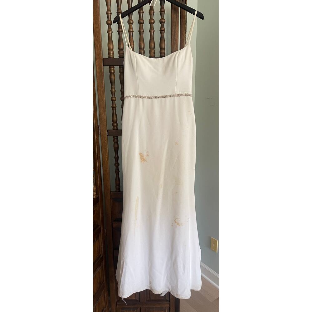 Alyssa Kristin Crepe Wedding Gown Buttons Removable‎ Belt STAINED Womens 12
